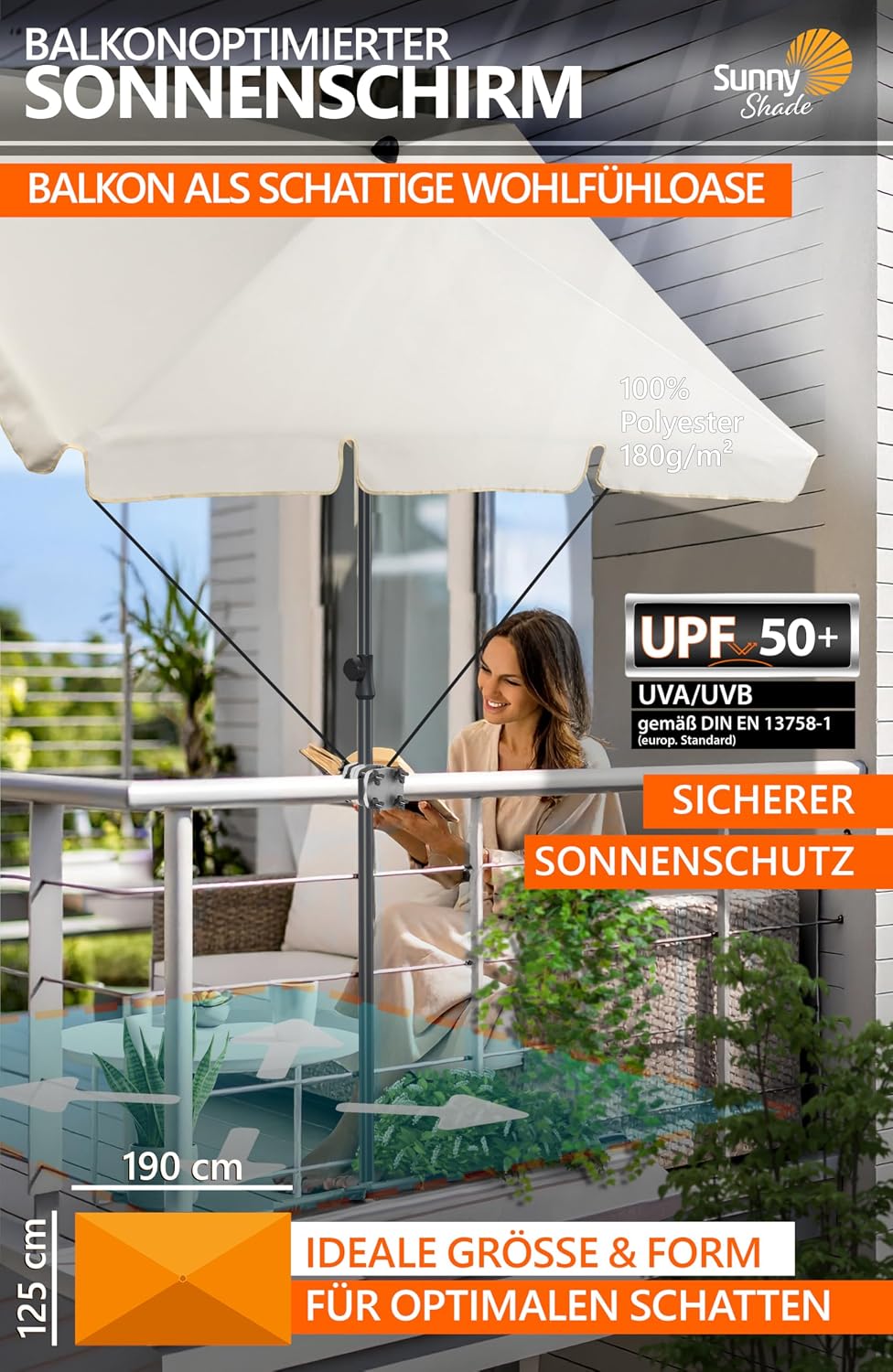 4smile Sonnenschirm Balkon SunnyShade, Beige - 4-in-1 SET Sonnenschutz Balkon - UPF 50+ Sonnenschirm