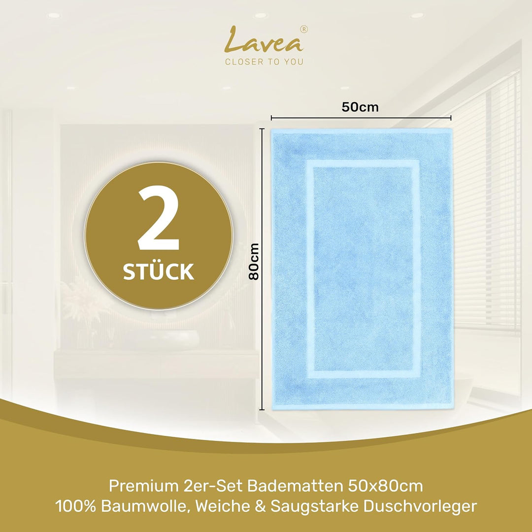 Lavea 2er Set Badematte 50x80cm, Frottierserie Elena, Delphinblau 2 x 50 x 80 cm Delphinblau, 2 x 50