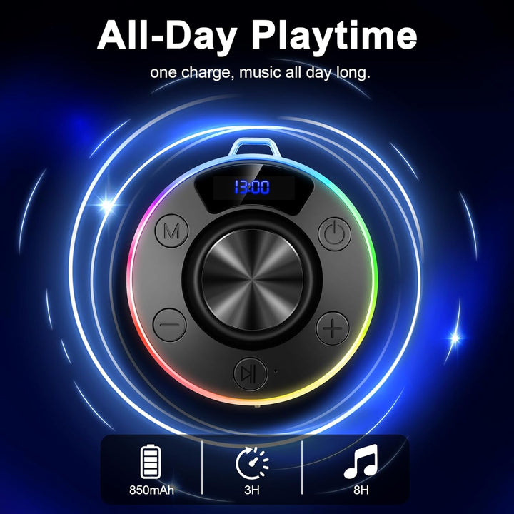 Wasserdichter Bluetooth Duschlautsprecher mit Zeitanzeige, IPX7 Waterproof Shower Speaker, Starker B