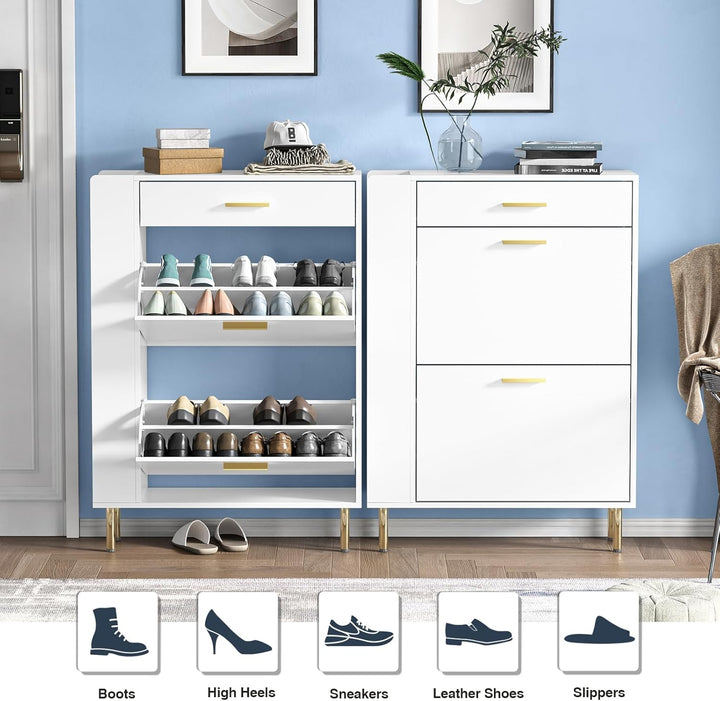 Schuhschrank mit 2 Flip-Schubladen, platzsparender Schuhkipper mit 1 Fächern, Schuhregal, Schuhaufbe