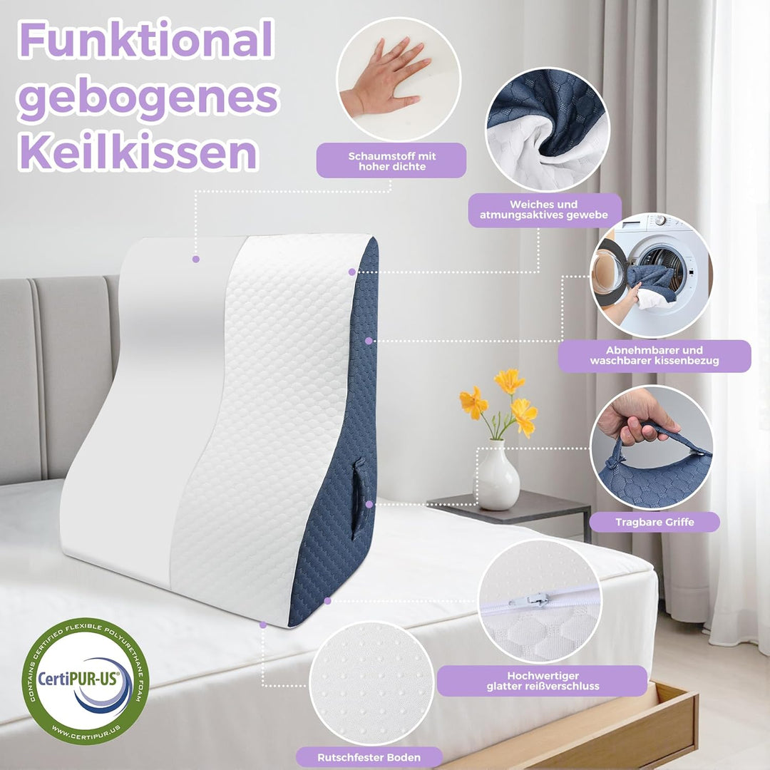 Babenest Kurvenform Keilkissen, Ergonomisches Orthopädisches Rückenkissen Hochdichter Schaumstoff Vi