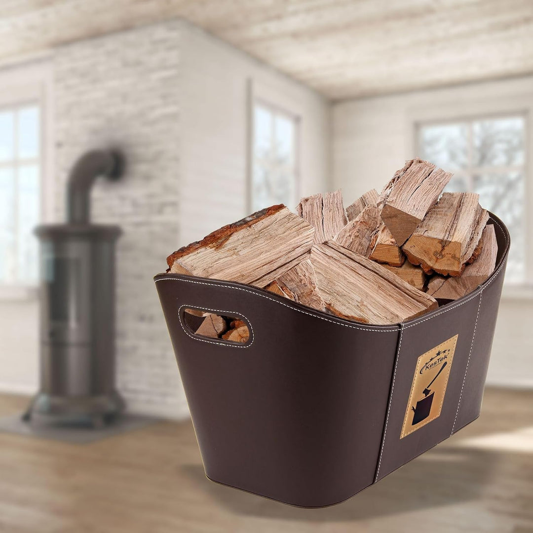 Holzkorb Tasche Korb Kaminholzkorb Brennholzkorb Feuerholzkorb Brennholzholztasche Kunstleder braun