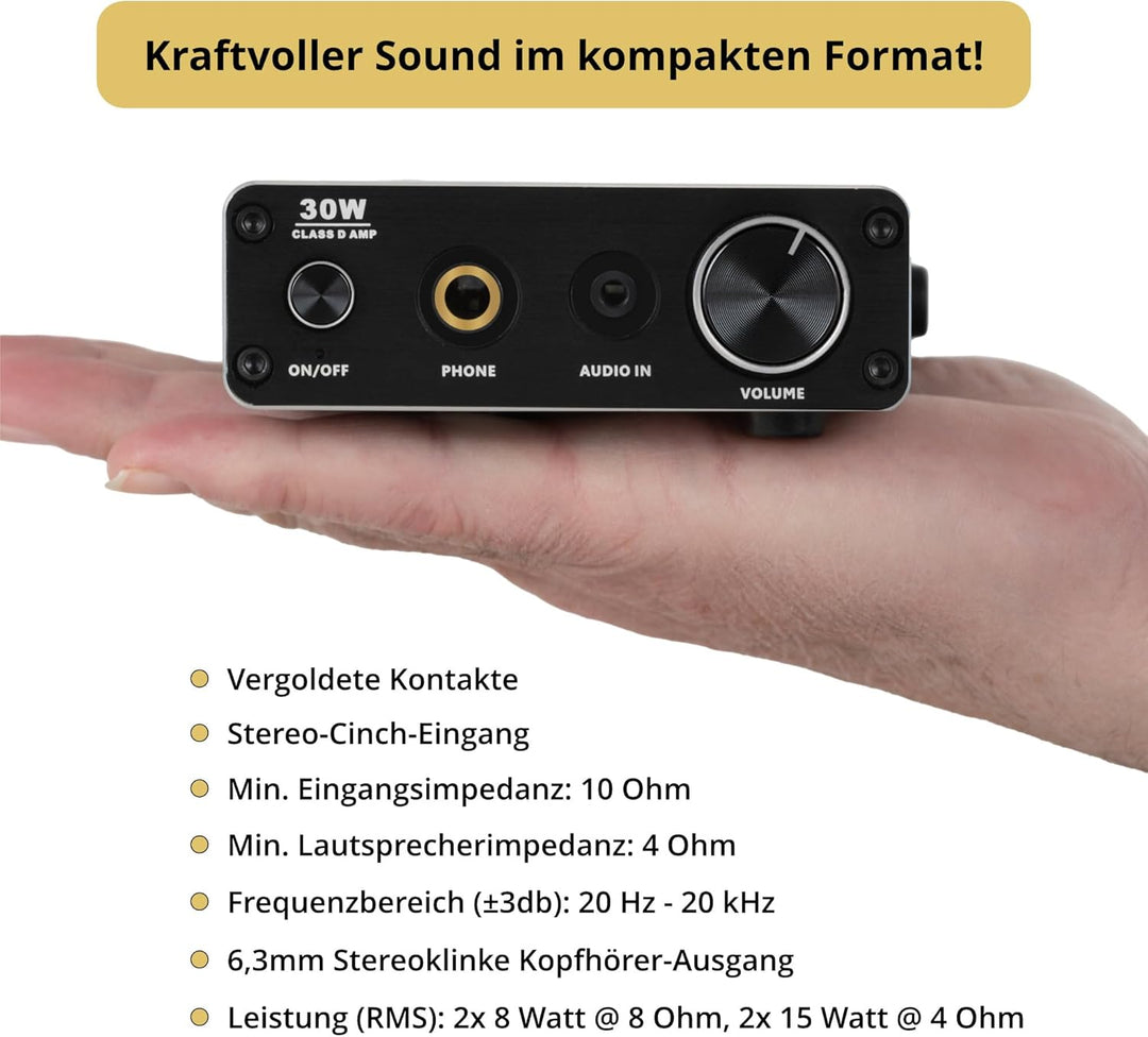 Pronomic MAMP-215 Mini-HiFi-Verstärker (2x15 Watt Leistung, ultrakompakter Stereo-Verstärker, Klinke