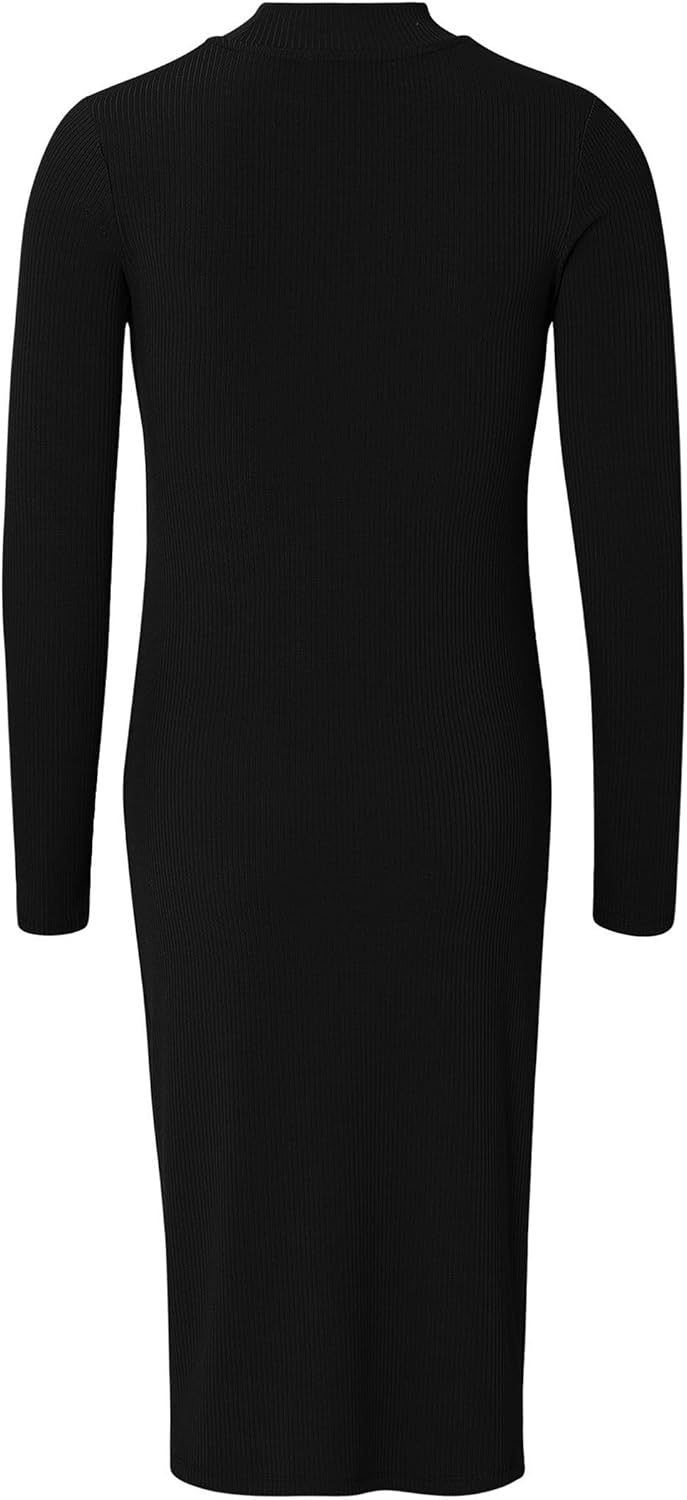 Noppies Damen Aima Rib Dress Ls Kleid XL Black - P090, XL Black - P090