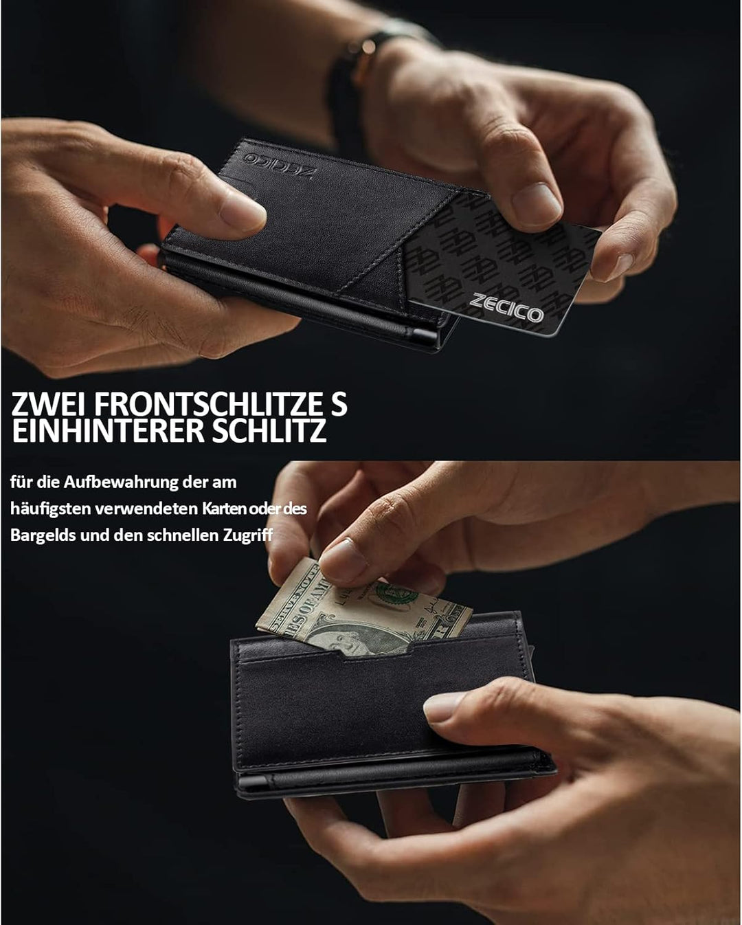 ZECICO Wallet - Kreditkartenetui mit RFID-Schutz - Geldbeutel für Herren - Slim Wallet mit Münzfach