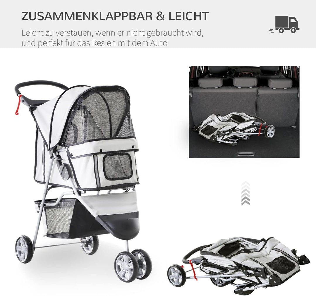 PawHut Hundewagen Hundebuggy Buggy Hunde Katzen Pet Stroller Hunde Buggy Grau grau 75L x 45B x 97H c