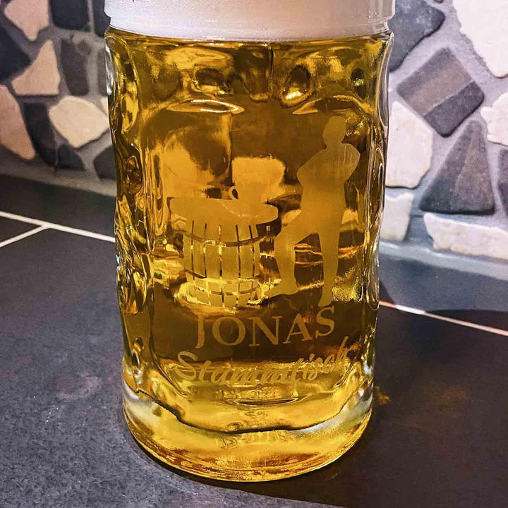 Isar Masskrug 1,0 Liter mit Gravur, 1 Stück, Personalisierter Bierkrug mit Motiv & Namen, Spülmaschi