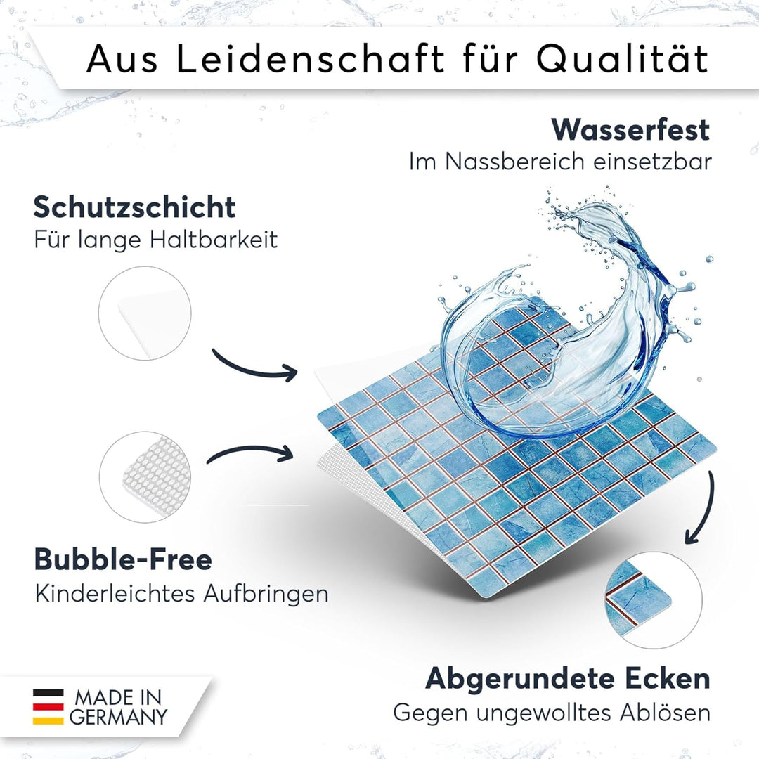 Aufkleber für Fliesen I Fliesensticker Vinyl Mosaikfliesen I Selbstklebende Dekorfolie zur Wandgesta