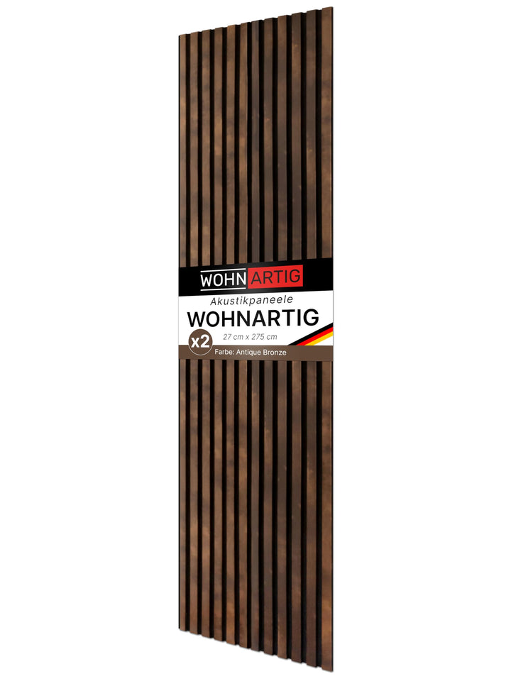 wohnartig® Akustikpaneele 1,485m² - 275cm x 54cm* set - (set = 2 Stück 275cm x 27cm) | Farbe: Antiqu