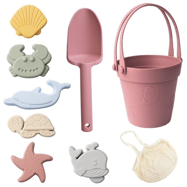 Sandspielzeug für Kinder, 8 Stück, sicheres Silikon-Strandspielzeug mit Schaufel, Eimer und Sandform
