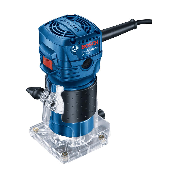 Bosch Professional Kantenfräse GKF 550 (inkl. Parallelanschlag, Rollenführung, Grau, 2x Schraubensch