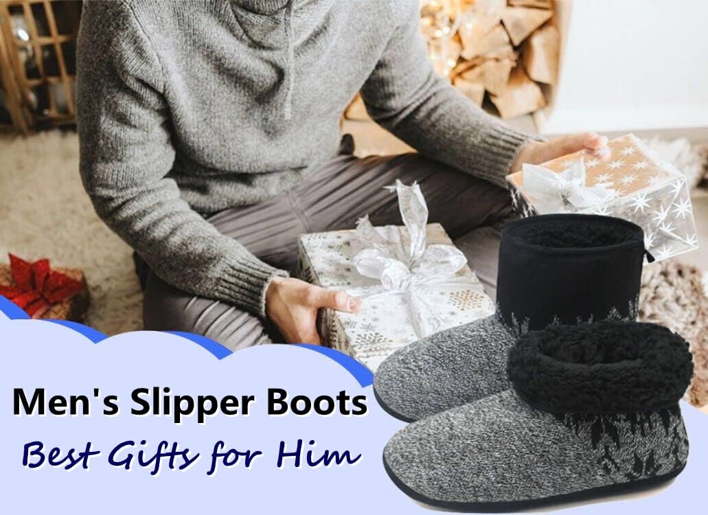 COFACE Herren Hüttenschuhe Lammfell Winter Hausschuhe Warme Plüsch Gefütterte Hausstiefel Männer Hau