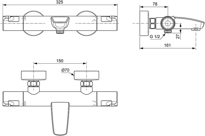 Ideal Standard A7697AA Ceratherm T50 Mischbatterie für Badewanne und Dusche, Chrome Ceratherm T50 Th