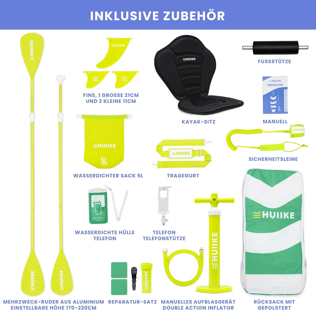 HUIIKE Stand Up Paddling Board mit Zubehör, Paddel, Finnen, Pumpe. Paddle Sup Board Aufblasbar Hohe