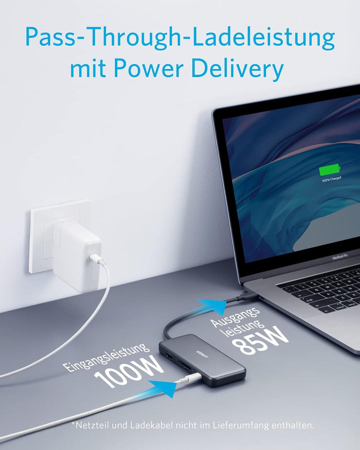 Anker USB C Hub, 341 USB C Adapter (7-in-1), 4K HDMI, 100W Power Delivery, USB C und 2 USB A 5Gbps D