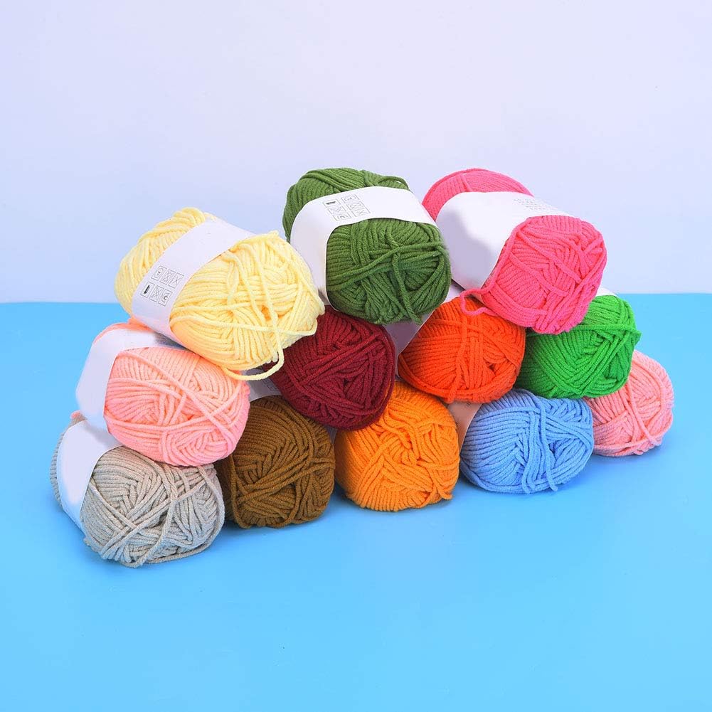 12 Farben Baumwollgarn Strickgarn Wolle Häkeln Baumwollstrickfaden Weiches warmes Garn zum Stricken
