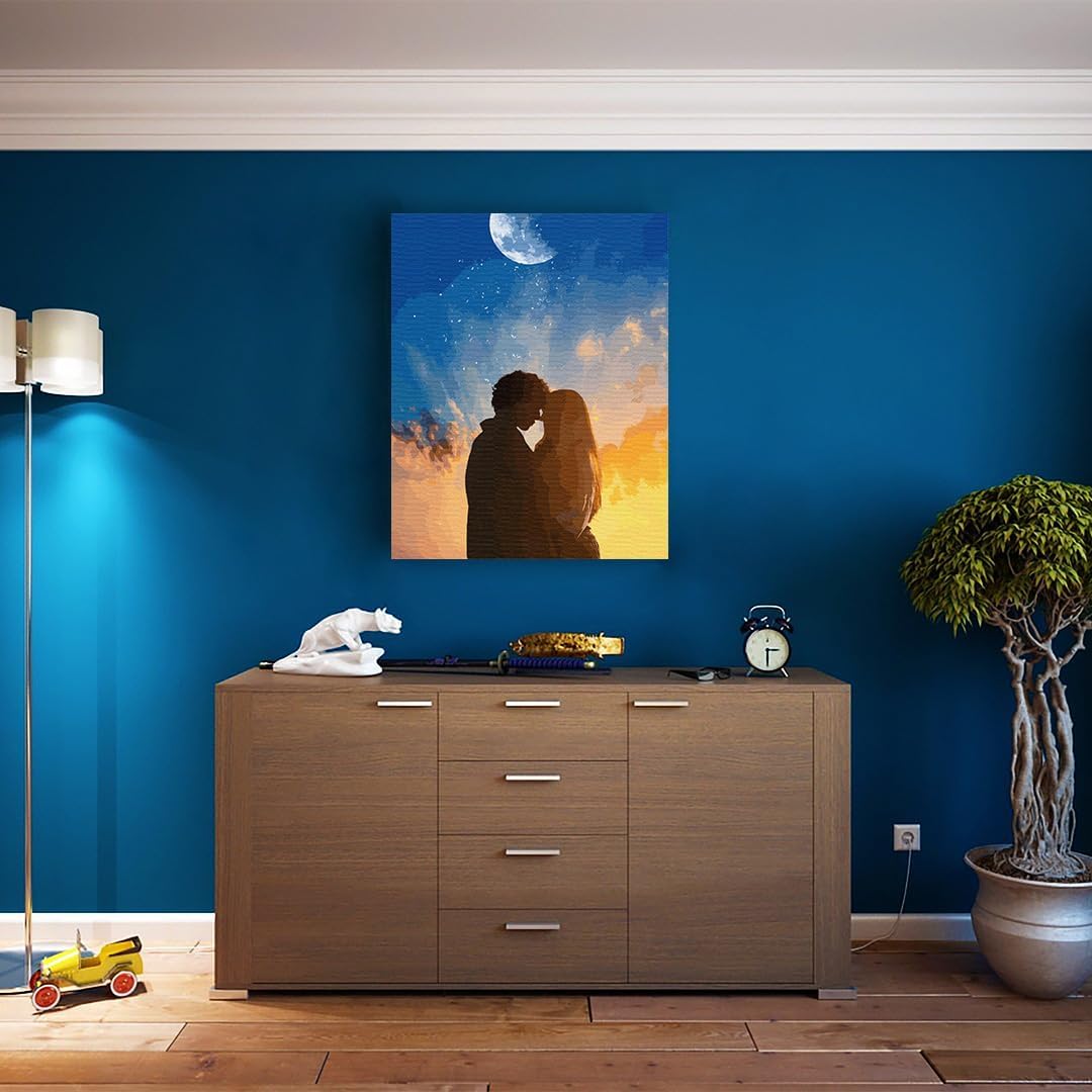 Artnapi Malen nach Zahlen Erwachsene mit Rahmen | DIY Handgemalt | Liebende unter dem Mond| Kit für
