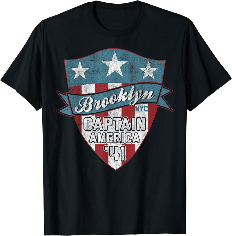 Womens Marvel Captain America Rustic Faded Brooklyn Shield T-Shirt XL Brown