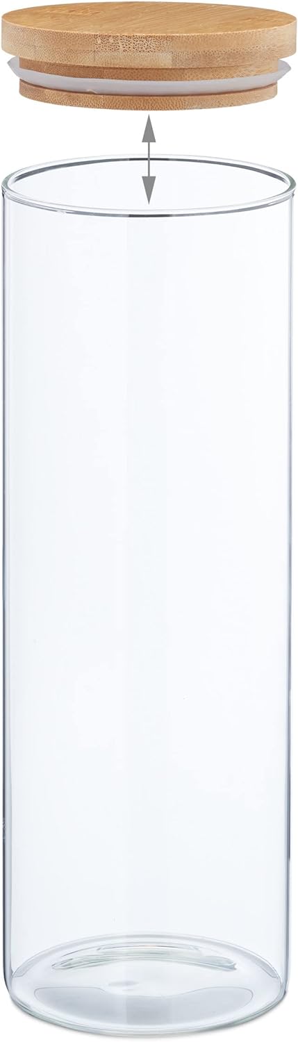 Relaxdays Vorratsgläser mit Bambusdeckel, 4er Set, runde Vorratsdosen aus Glas, 1600 ml, luftdicht,