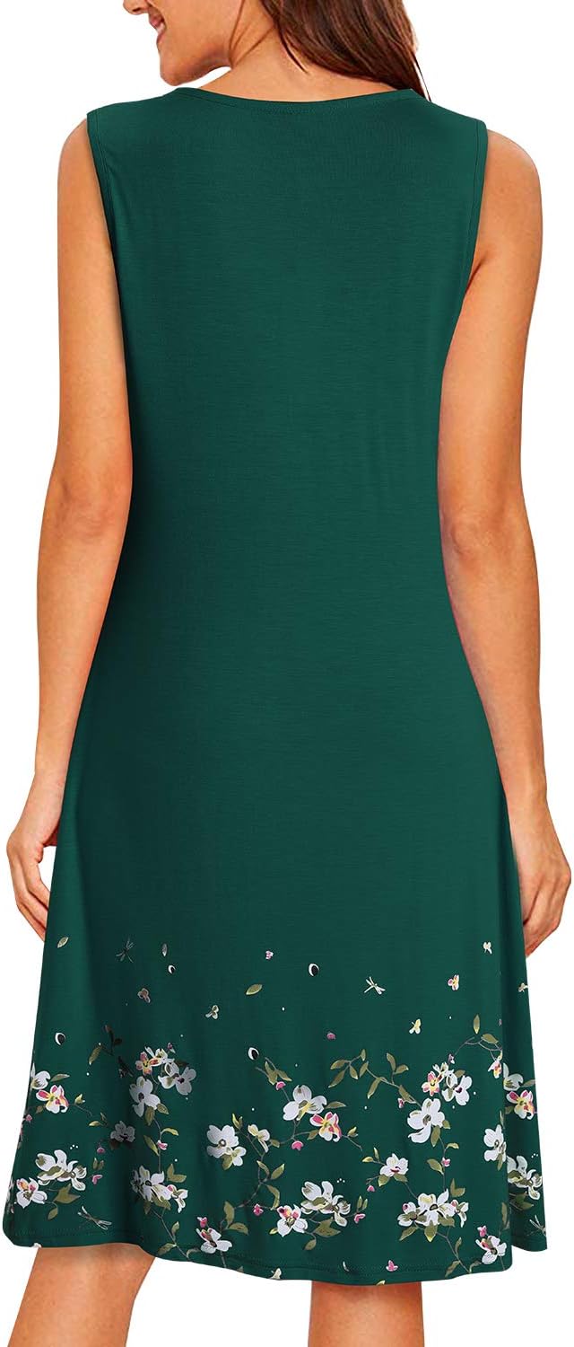 KILIG Sommerkleid Damen Strandkleid Midi Ärmellose Kleid Sommer Leicht Blumenkleid Freizeitkleid A1-