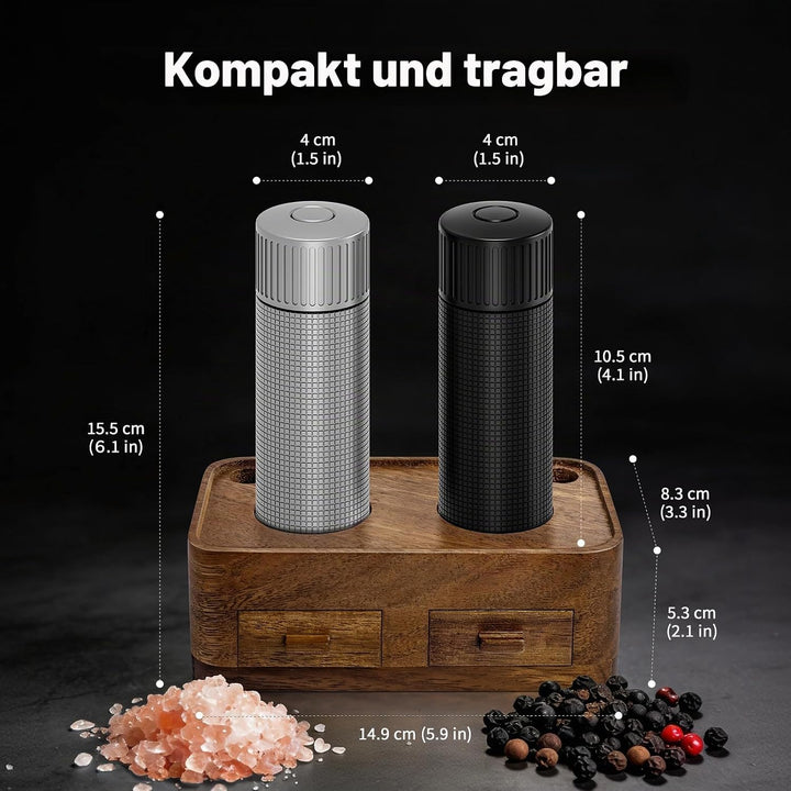 Luvan Professionelles Salz und Pfeffermühle Set, Nachfüllbare Manuelle Metall Salz und Pfeffermühle