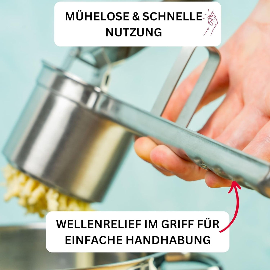 Westmark Spätzle/-Kartoffelpresse, Mit 4 auswechselbaren Lochscheiben, Rostfreier Edelstahl, Quadro,