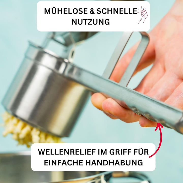 Westmark Spätzle/-Kartoffelpresse, Mit 4 auswechselbaren Lochscheiben, Rostfreier Edelstahl, Quadro,