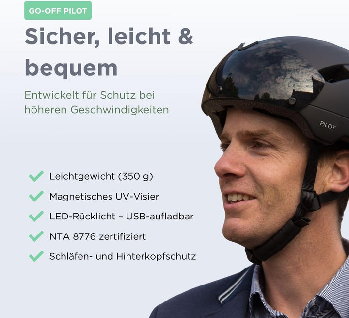 GOOFF Pilot S-Pedelec Helm - Schutz für schnelle E-Bike Fahrten – Fahrradhelm mit Visier und Licht –