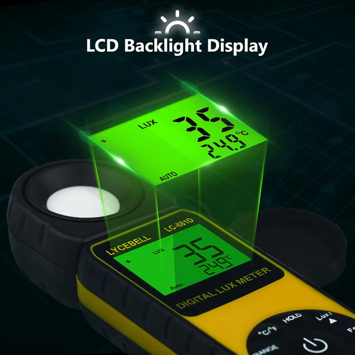 Digital Luxmeter, LC-881D Belichtungsmesser 0.1-400,000 Lux mit Daten halten/Max/Min, Lichtmessgerät