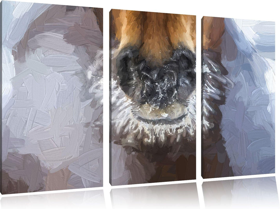 Pixxprint Pferdeschnauze mit Eisflocken Kunst Pinsel Effekt 3-Teiler Leinwandbild 120x80 Bild auf Le