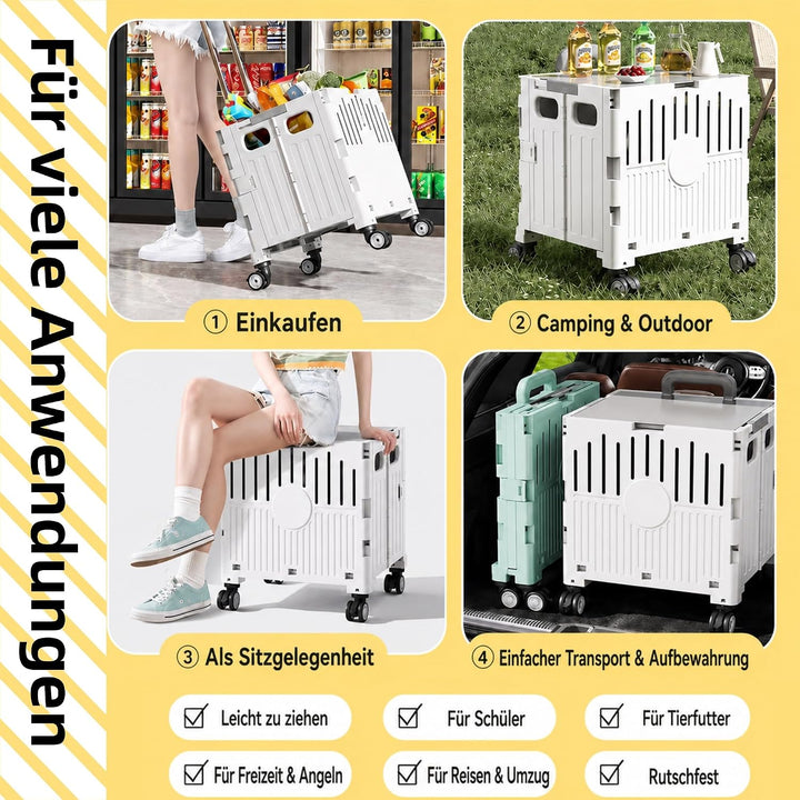 50L Einkaufstrolley Klappbar, für Einkauf &amp; Picknick,Hellgrau | Trolley Einkaufstrolley, mit Telesko