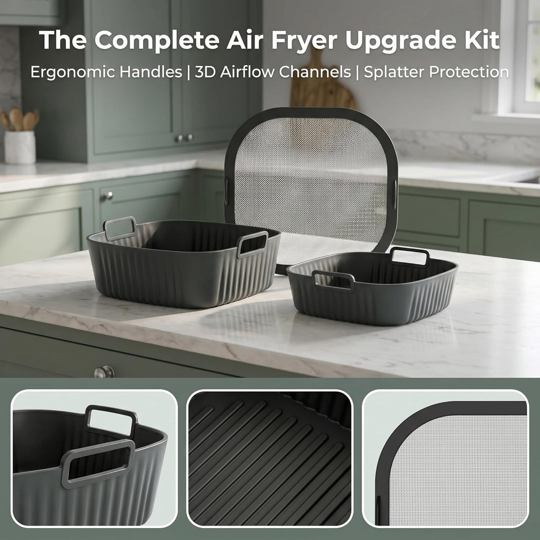 Airfryer Zubehör für Ninja Crispi Pro AS101EU Heissluftfritteuse 2 Stück Silikonform+ Edelstahl Spri