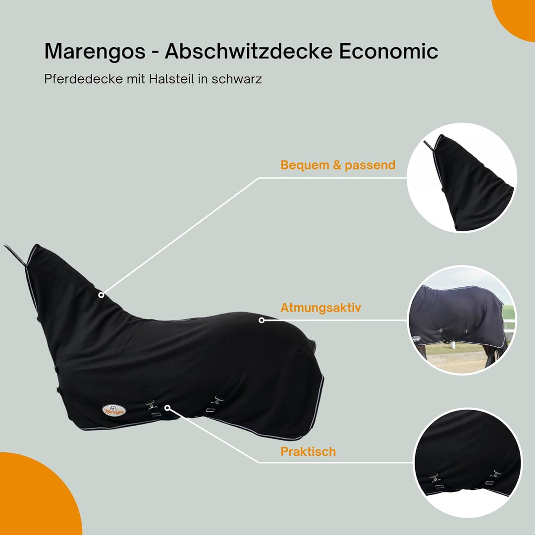 Marengos - Abschwitzdecke Economic mit Halsteil | Pferdedecke m. Kreuzgurt, Metallverschluss, Schwei