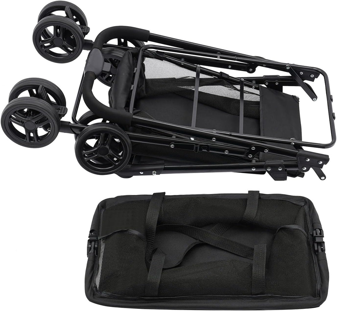 Bollerwagen Klappbarer Warenkorb 50kg Tragkraft 2 Ebenen,Abnehmbare Handtasche 4 Räder,Zusammenklapp