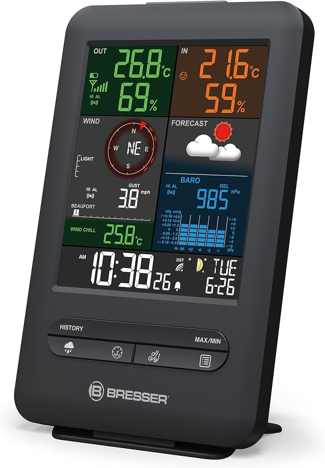 Bresser zusätzliche Basisstation für 7002525 Funk Wetterstation 5-in-1 Beaufort Wetter-Center mit Ra