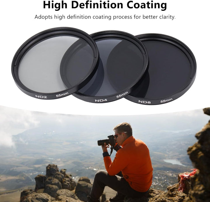 ND-Filterset, mit ND2-Filter, ND4-Filter und ND8-Filter, HD-Mehrschichtbeschichtung, Anti-Überbelich
