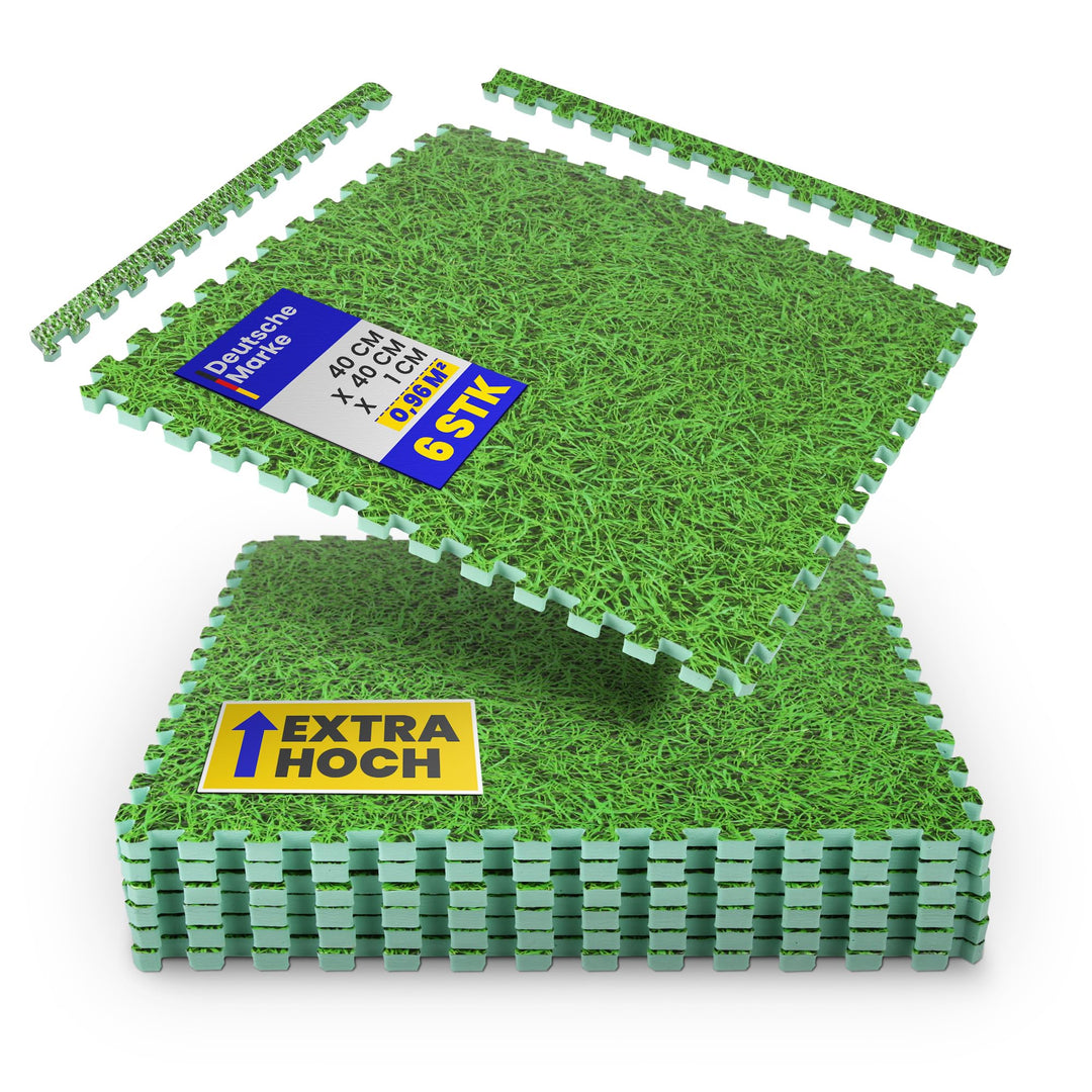 Bestlivings Bodenschutzmatte Puzzle mit Gras Print – EVA Bodenmatte 40x40x1cm – Schallisolierend & E