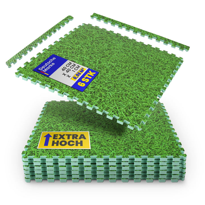 Bestlivings Bodenschutzmatte Puzzle mit Gras Print – EVA Bodenmatte 40x40x1cm – Schallisolierend & E