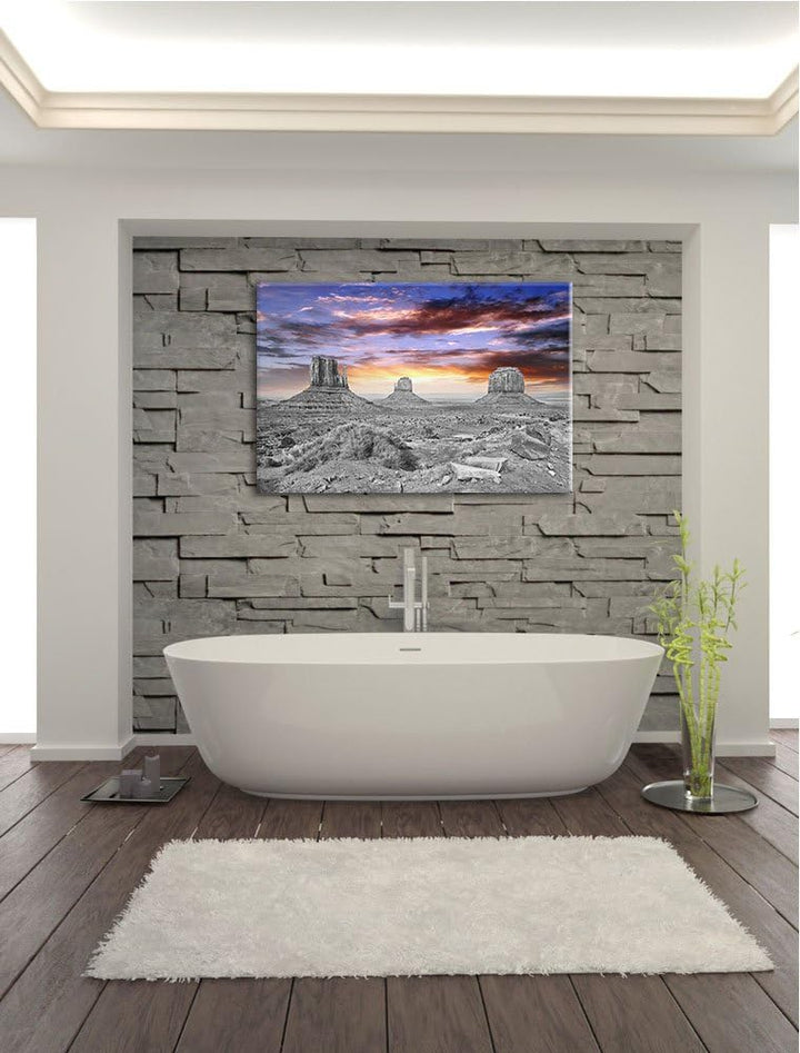 schöne Utah Monument Valley schwarz/weiss Format: 100x70 auf Leinwand, XXL riesige Bilder fertig ger