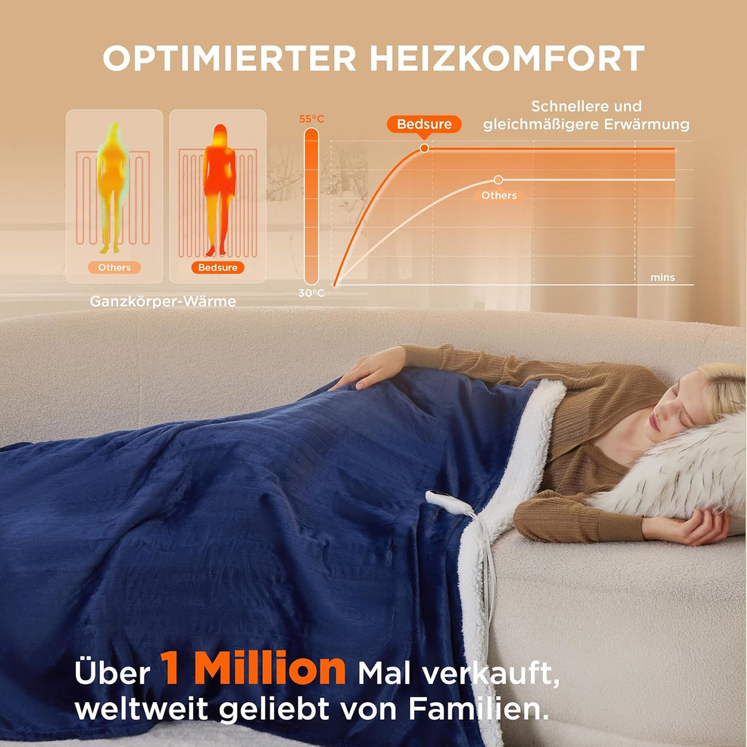 BEDSURE Heizdecke Wärmedecke Elektrische Kuscheldecke - mit Abschaltautomatik, 6 Heizstufen & 10 Stu