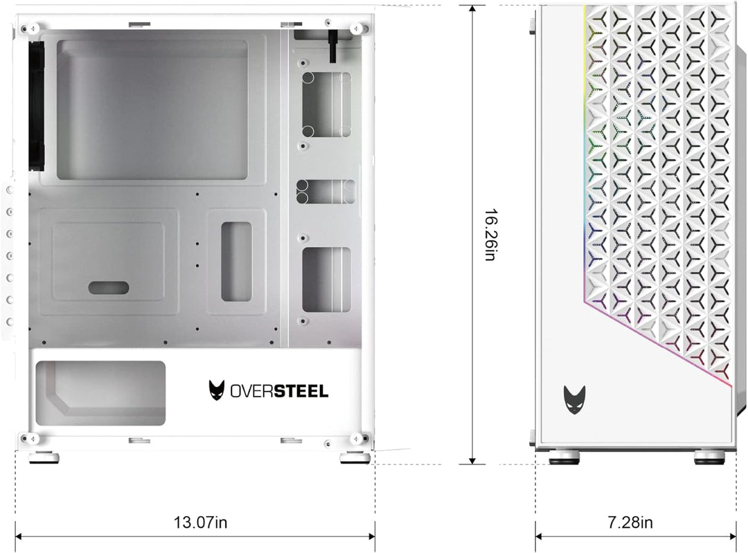 Oversteel - Iridium Gaming PC Gehäuse Kompatibel mit ATX, Micro ATX und ITX Boards, 120mm A-RGB Lüft
