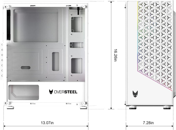 Oversteel - Iridium Gaming PC Gehäuse Kompatibel mit ATX, Micro ATX und ITX Boards, 120mm A-RGB Lüft