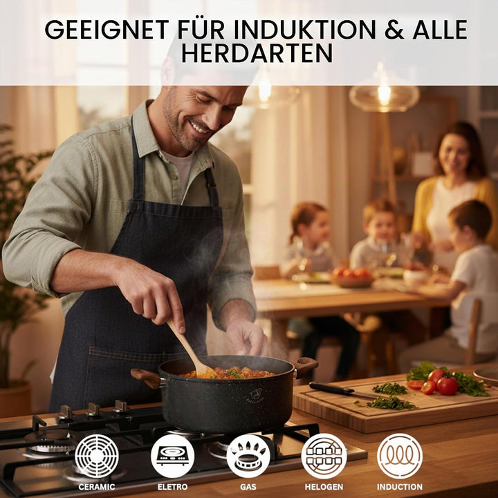 Royal Swiss® Kochgeschirr Set 10-teilig – Töpfe &amp; Pfannen mit abnehmbaren Griffen – Marmor Antihaftb