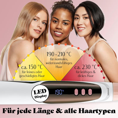 VITALmaxx Profi Hair Styler | 3in1 Lockenstab, Glätteisen & Welleneisen mit LED Display | Temperatur