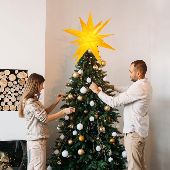 3D Weihnachtsstern Beleuchtet Fenster Batterie mit Timer - 45cm led Weihnachtsbaumspitze Stern, Leuc