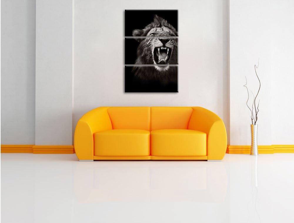 Pixxprint Dark Brüllender Löwe als Leinwandbild - Grösse: 3-Teilig (120x80cm) - Wandbild - Kunstdruc