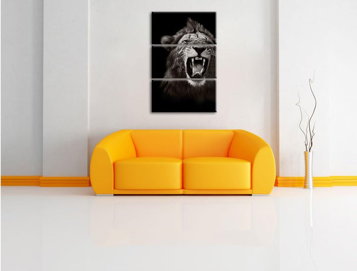 Pixxprint Dark Brüllender Löwe als Leinwandbild - Grösse: 3-Teilig (120x80cm) - Wandbild - Kunstdruc