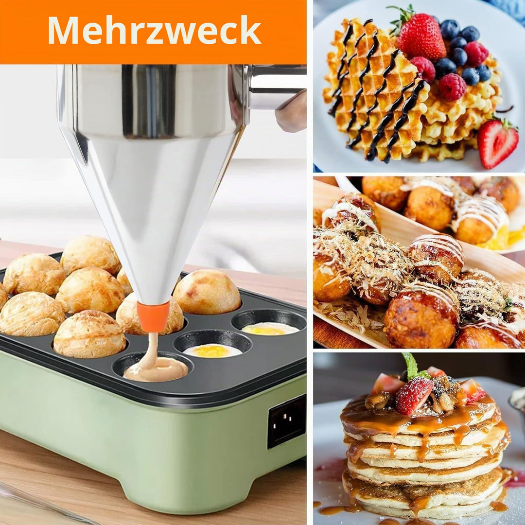 Kolben-Trichter Kuchenmacher mit Edelstahl-Trichter Kuchenspender mit Ständer für Cupcakes, Takoyaki