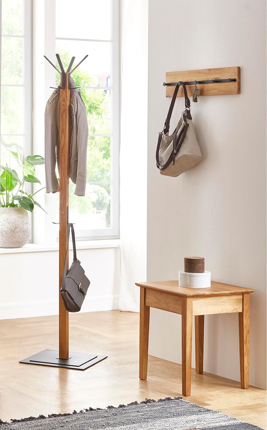 HAKU Möbel Wandgarderobe, Massivholz, eiche geölt-schwarz, B 60 x T 6 x H 15 cm Eiche Geölt-schwarz