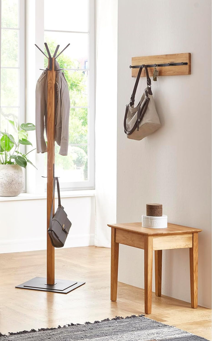 HAKU Möbel Wandgarderobe, Massivholz, eiche geölt-schwarz, B 60 x T 6 x H 15 cm Eiche Geölt-schwarz